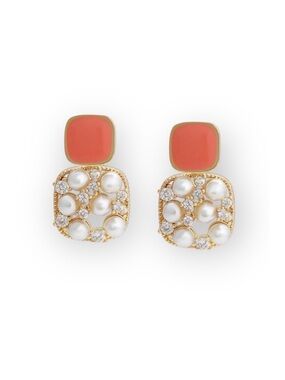 Pearl & Enameled Earrings | 14K Gold Plated Sterling Silver Luxury Jewelry